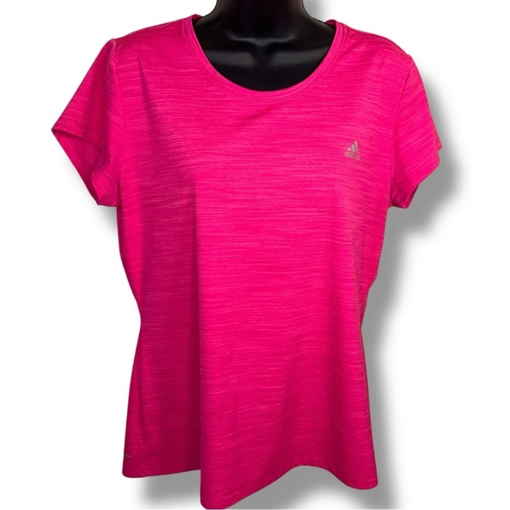 Large Adidas Fuchsia Pink Athletic Tee Short Sleeve Stretch Climalite Activewear